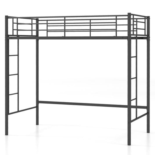 Metal Space-saving Loft Bed Frame with Full-length Safety Guardrail-Black