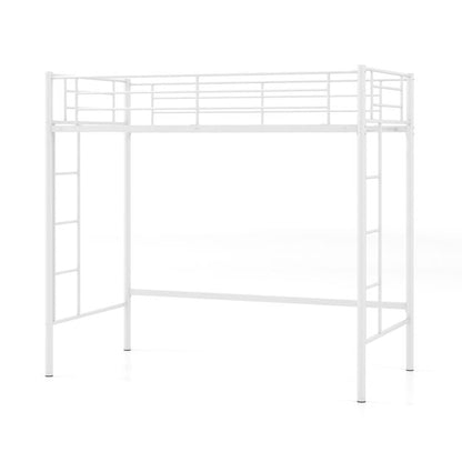 Metal Space-saving Loft Bed Frame with Full-length Safety Guardrail-White
