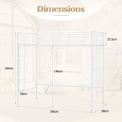 Metal Space-saving Loft Bed Frame with Full-length Safety Guardrail-White