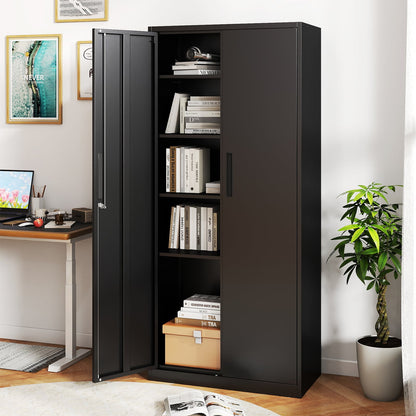 Metal Storage Cabinet with 2 Lockable Doors and 4 Adjustable Shelves-L-Black