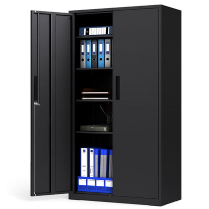 Metal Storage Cabinet with 2 Lockable Doors and 4 Adjustable Shelves-L-Black