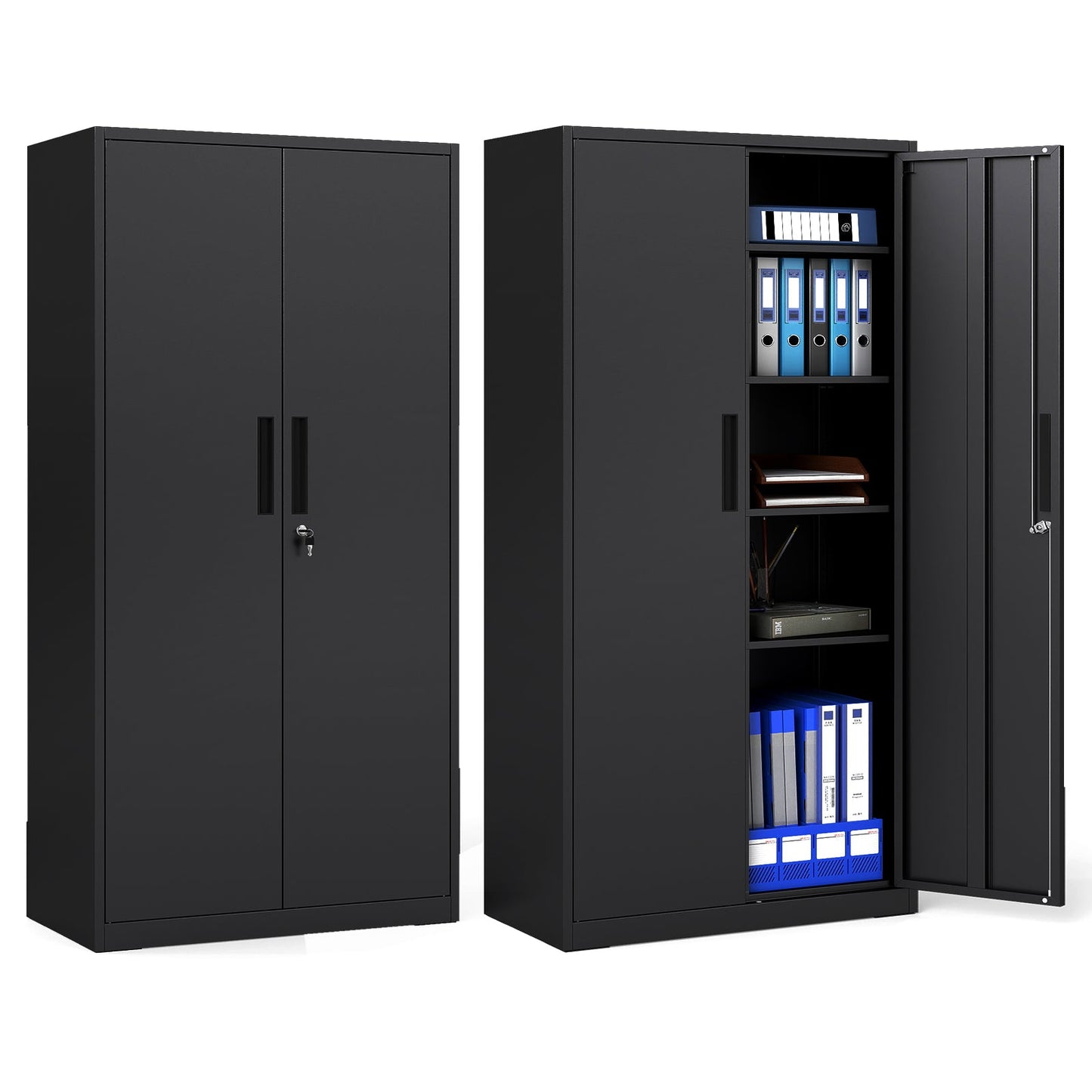 Metal Storage Cabinet with 2 Lockable Doors and 4 Adjustable Shelves-L-Black