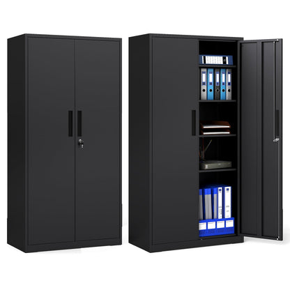 Metal Storage Cabinet with 2 Lockable Doors and 4 Adjustable Shelves-L-Black