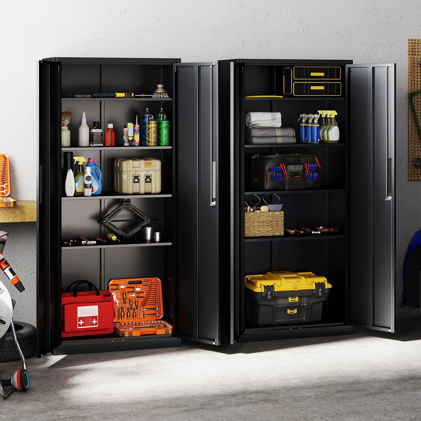 Metal Storage Cabinet with 2 Lockable Doors and 4 Adjustable Shelves-L-Black