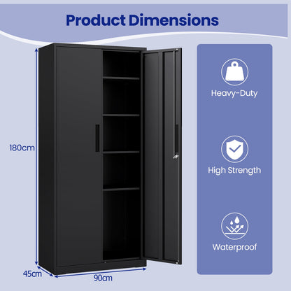 Metal Storage Cabinet with 2 Lockable Doors and 4 Adjustable Shelves-L-Black