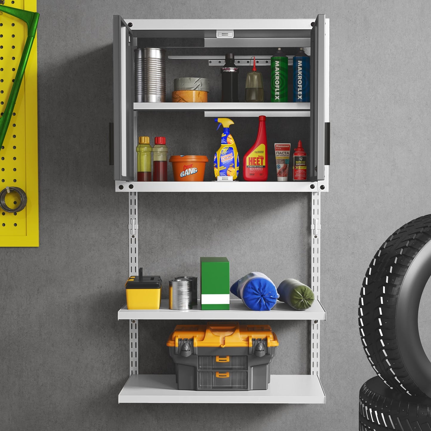 Metal Wall Cabinet with Lock and 3 Adjustable Shelves