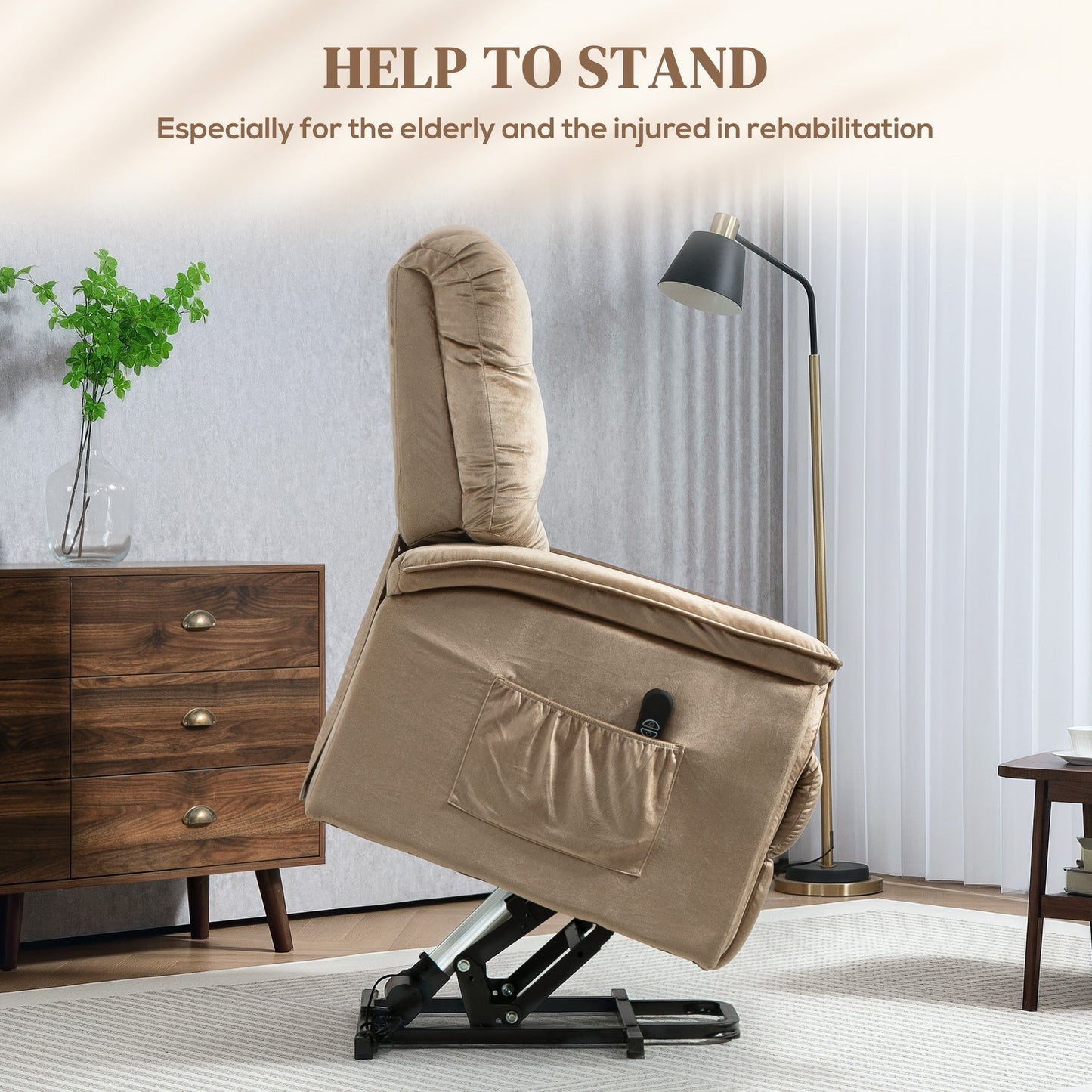 HOMCOM Velvet-Feel Electric Lift Recliner Chair - Brown