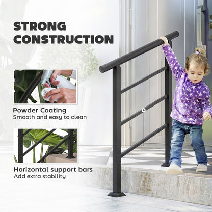 Outsunny Outdoor Handrail for Stairs, 0Â°-45Â° Adjustable Wrought Iron Exterior Handrail, Fit 1 to 3 Steps Stair Railing