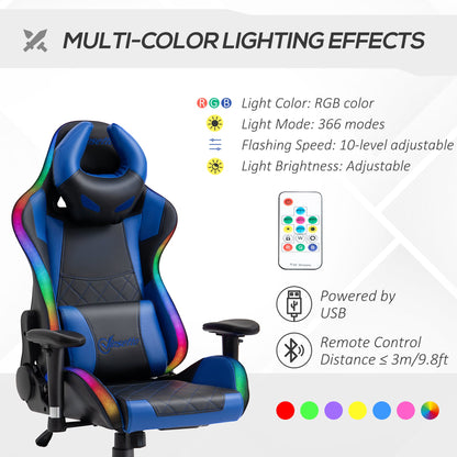 Vinsetto Racing Gaming Chair with RGB LED Light, Lumbar Support, Swivel Home Office Computer Recliner High Back Gamer Desk Chair, Black Blue