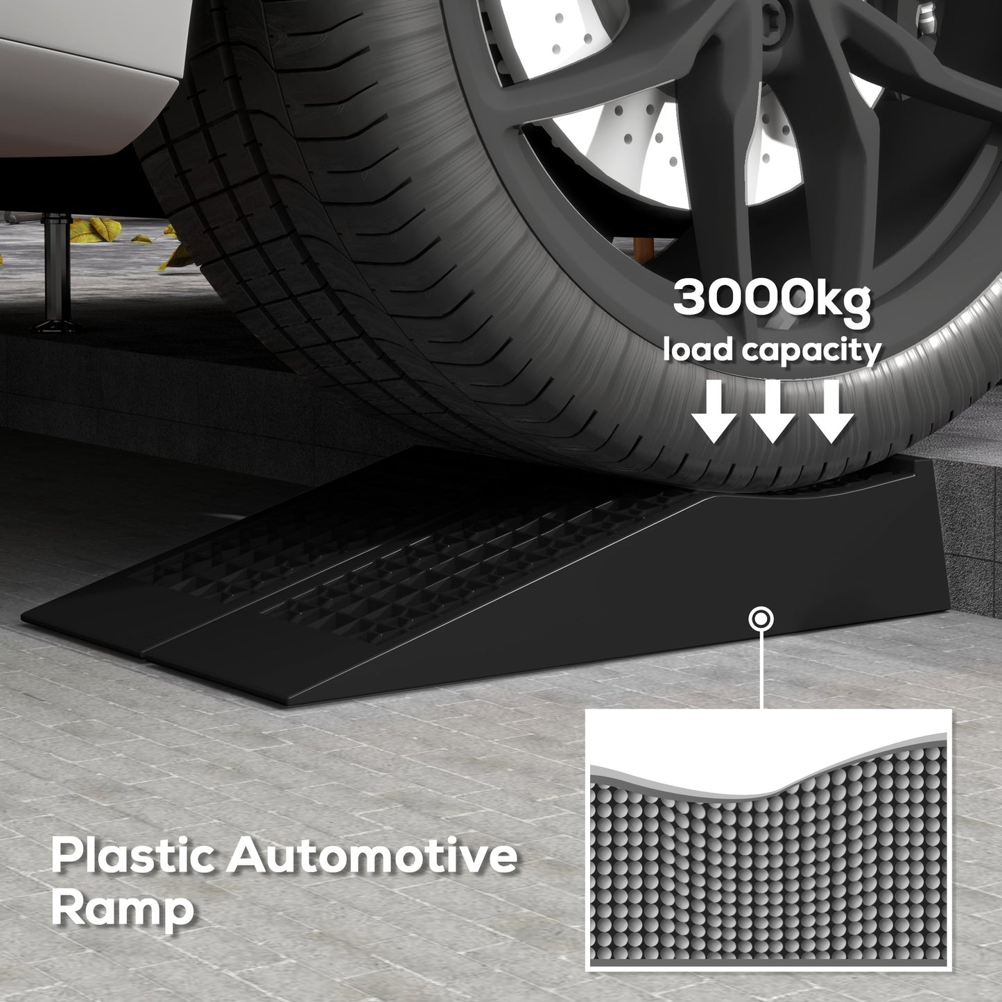 HOMCOM 2PCS Car Ramps, 3 Ton Low Entrance Plastic Curb Ramps with Anti-Slip Surface, Car Lift for Garage Workshop Cars SUVs Small Vans