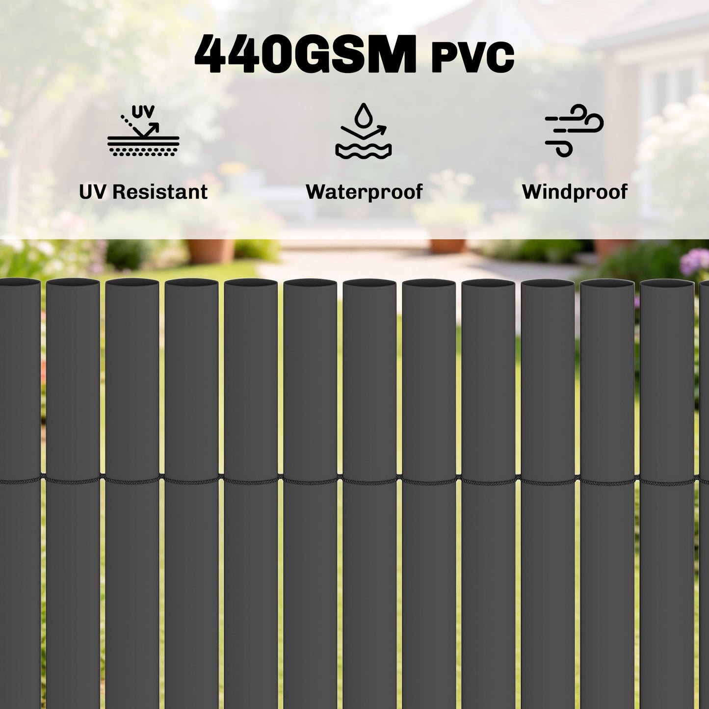 Outsunny 2Pcs Plastic Privacy Screening Fence, 1m x 5 m Waterproof Windbreak Fence, Dark Grey