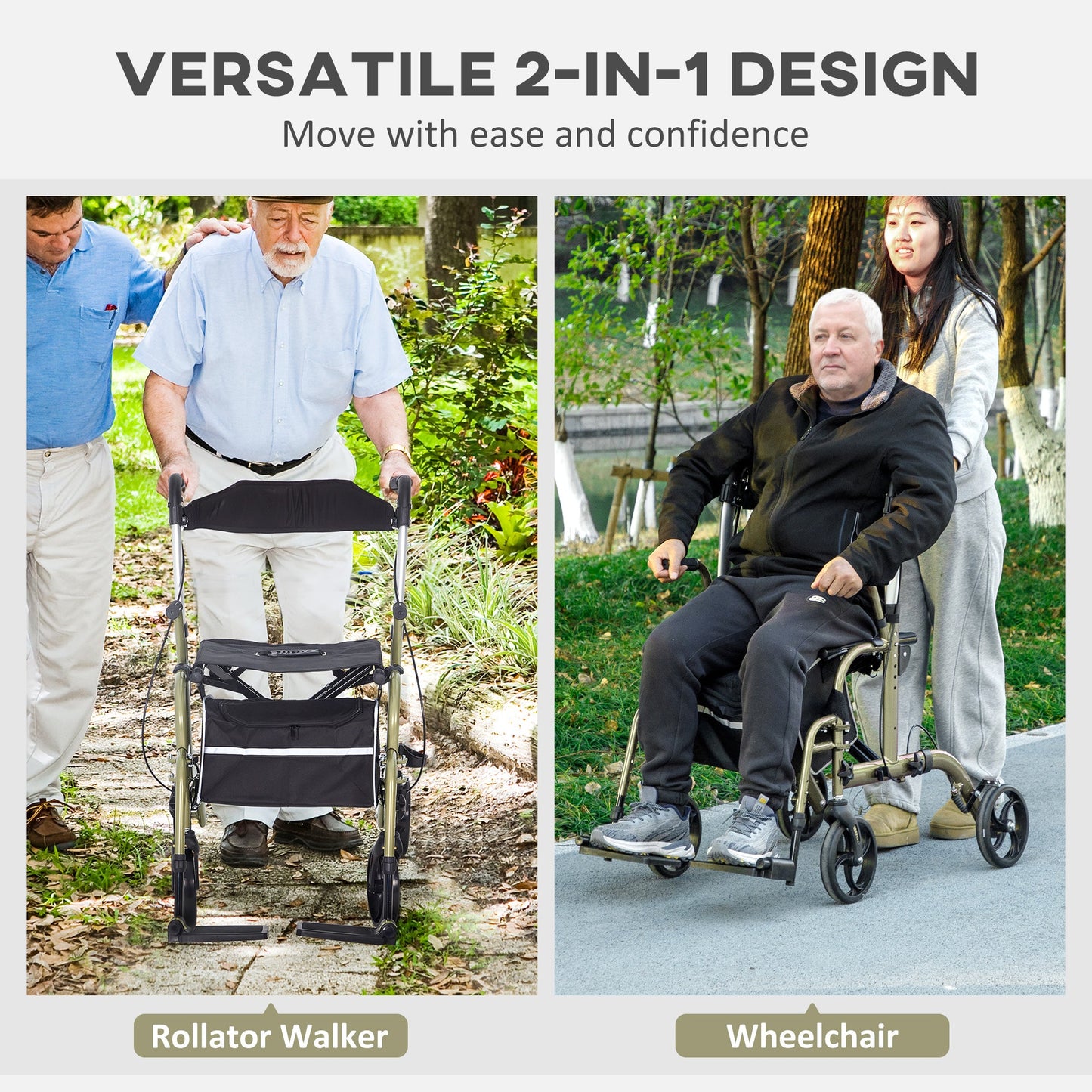 HOMCOM Rollator Walker Wheelchair, with Brakes and Bag - Yellow/Green