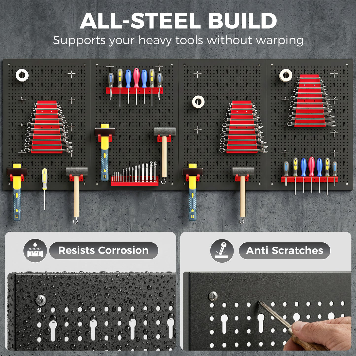 HOMCOM 38 Pcs Wall-Mounted Pegboard with 4 Boards, Garage Tool Storage Unit Black and Red