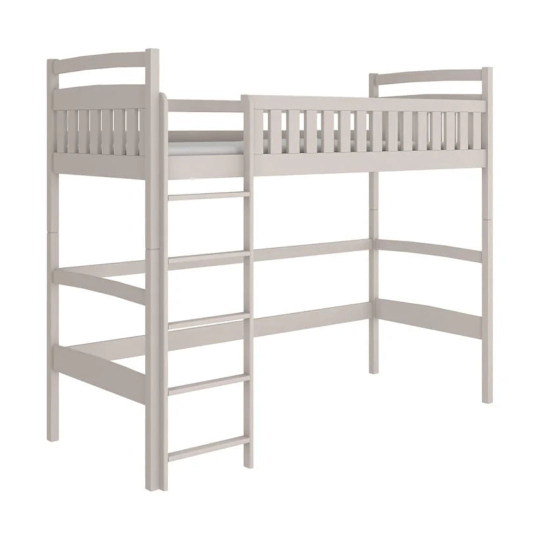 White loft bed with desk on a white background