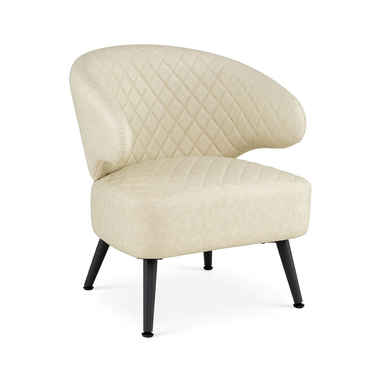 Mid Century Accent Chair Comfy PU Leather Upholstered Armchair-White