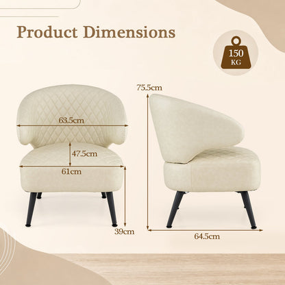 Mid Century Accent Chair Comfy PU Leather Upholstered Armchair-White