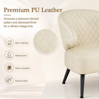 Mid Century Accent Chair Comfy PU Leather Upholstered Armchair-White