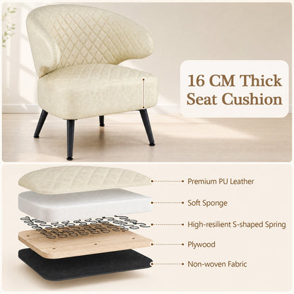 Mid Century Accent Chair Comfy PU Leather Upholstered Armchair-White