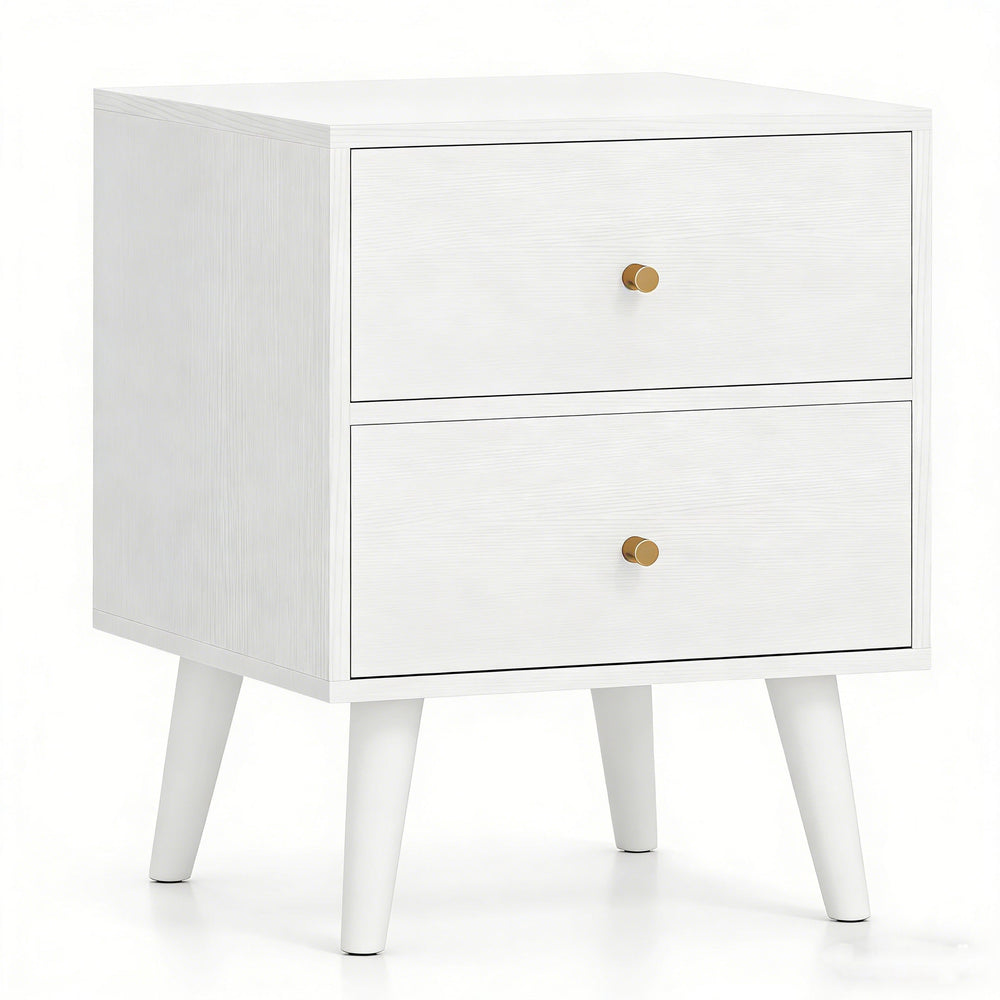 Mid Century Modern Bedside Table with Storage and Raised Support Legs-White