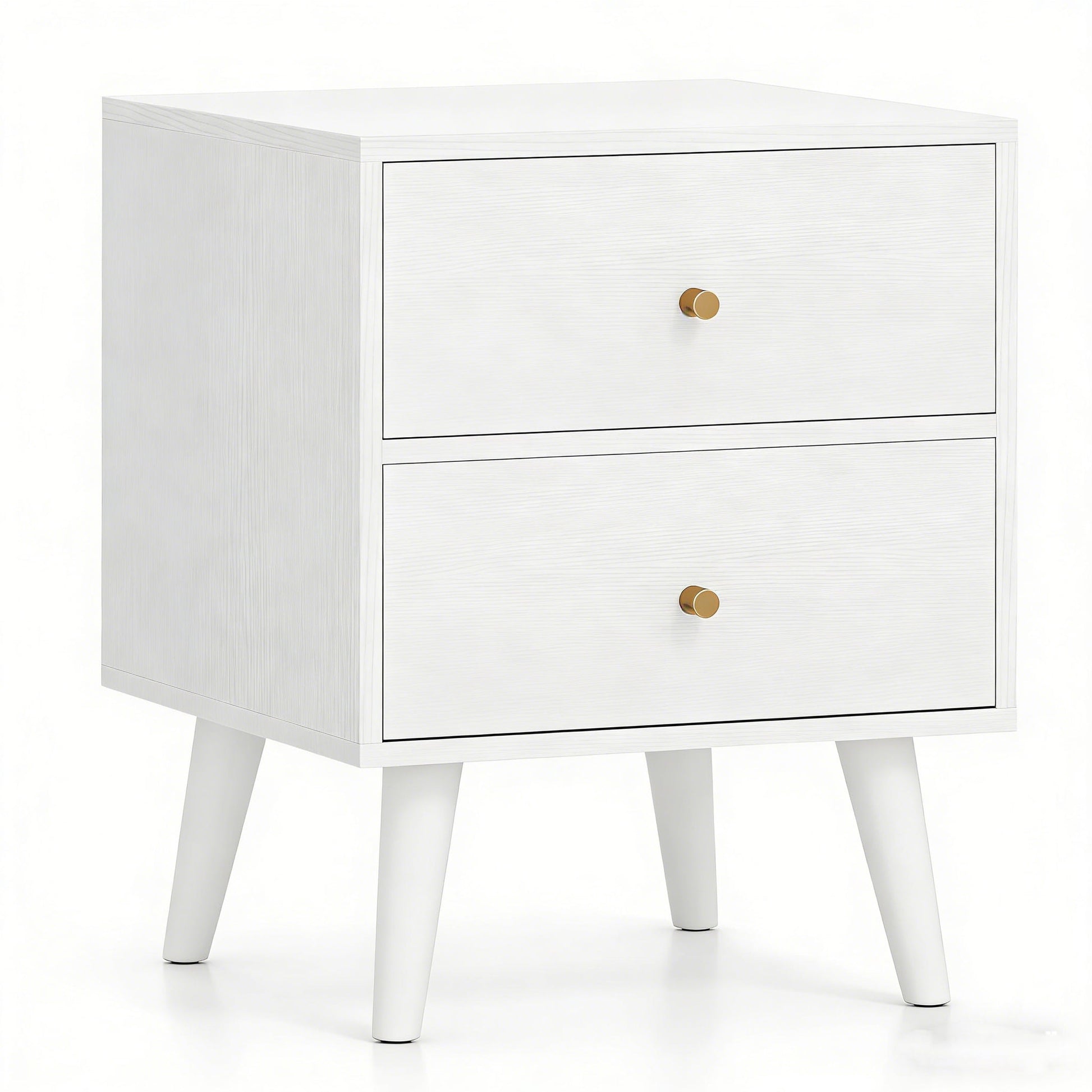 Mid Century Modern Bedside Table with Storage and Raised Support Legs-White