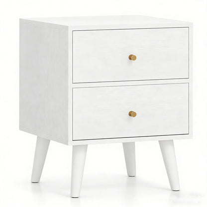 Mid Century Modern Bedside Table with Storage and Raised Support Legs-White