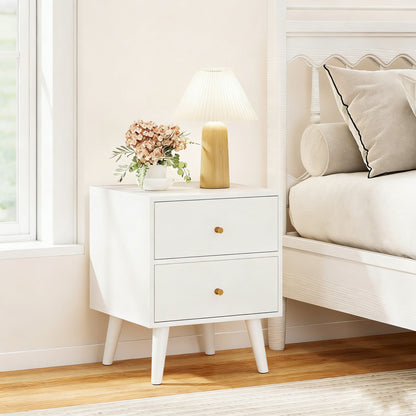 Mid Century Modern Bedside Table with Storage and Raised Support Legs-White