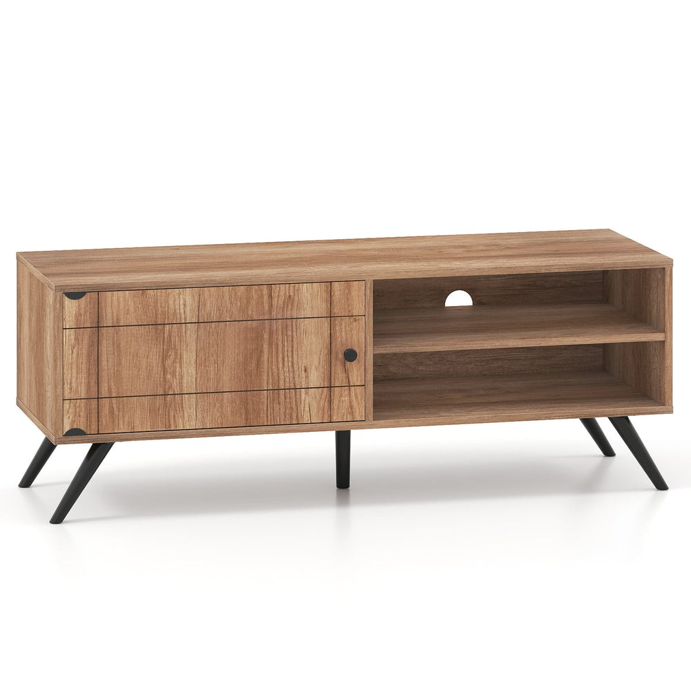Mid Century Modern Entertainment Center with Cable Hole and Raised Legs-Oak