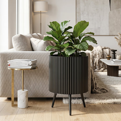 Mid-Century Modern Plant Pot with Built-in Drainage Holes and Stand-M