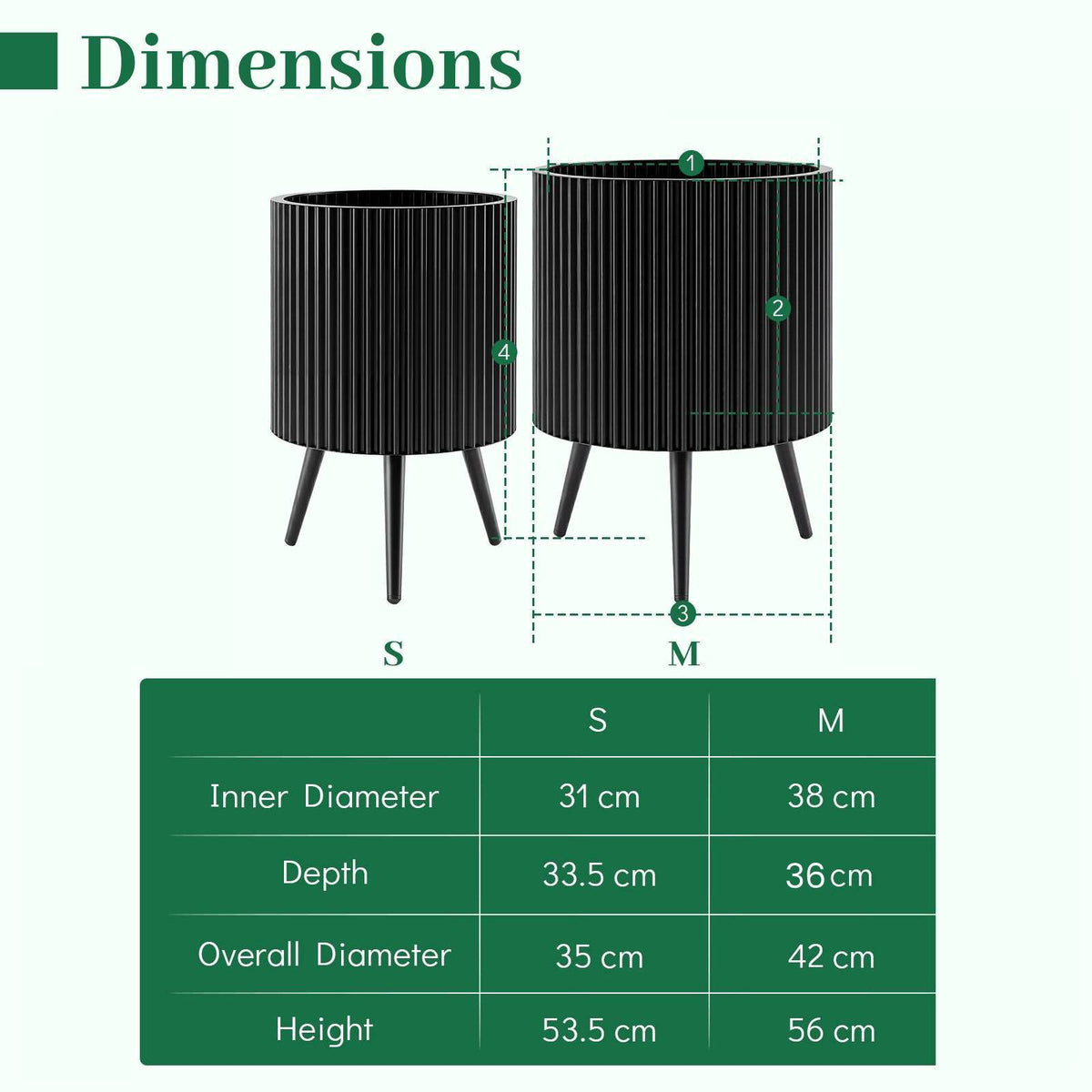 Mid-Century Modern Plant Pot with Built-in Drainage Holes and Stand-M