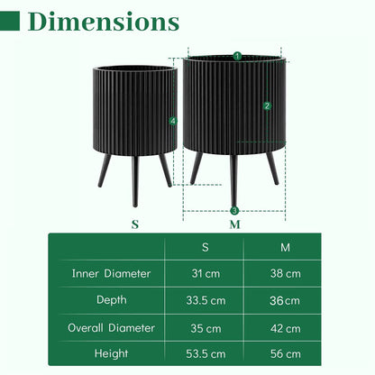 Mid-Century Modern Plant Pot with Built-in Drainage Holes and Stand-M