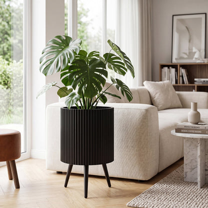 Mid-Century Modern Plant Pot with Built-in Drainage Holes and Stand-S