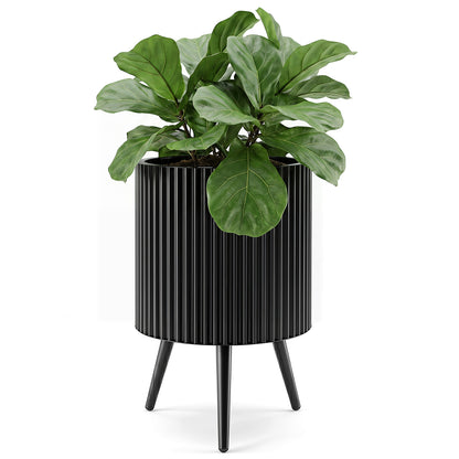 Mid-Century Modern Plant Pot with Built-in Drainage Holes and Stand-S