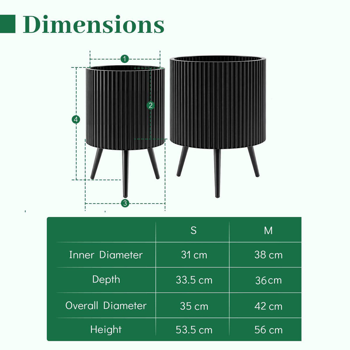 Mid-Century Modern Plant Pot with Built-in Drainage Holes and Stand-S