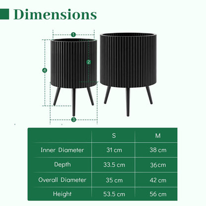 Mid-Century Modern Plant Pot with Built-in Drainage Holes and Stand-S