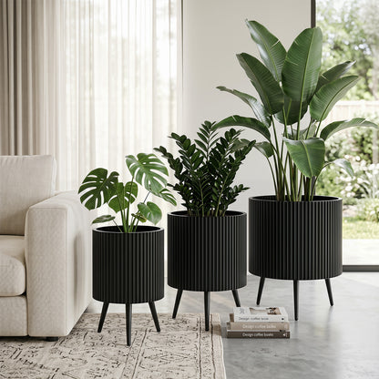 Mid-Century Modern Plant Pot with Built-in Drainage Holes and Stand-S