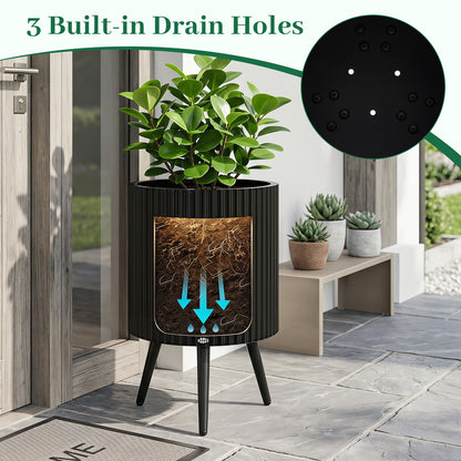 Mid-Century Modern Plant Pot with Built-in Drainage Holes and Stand-S