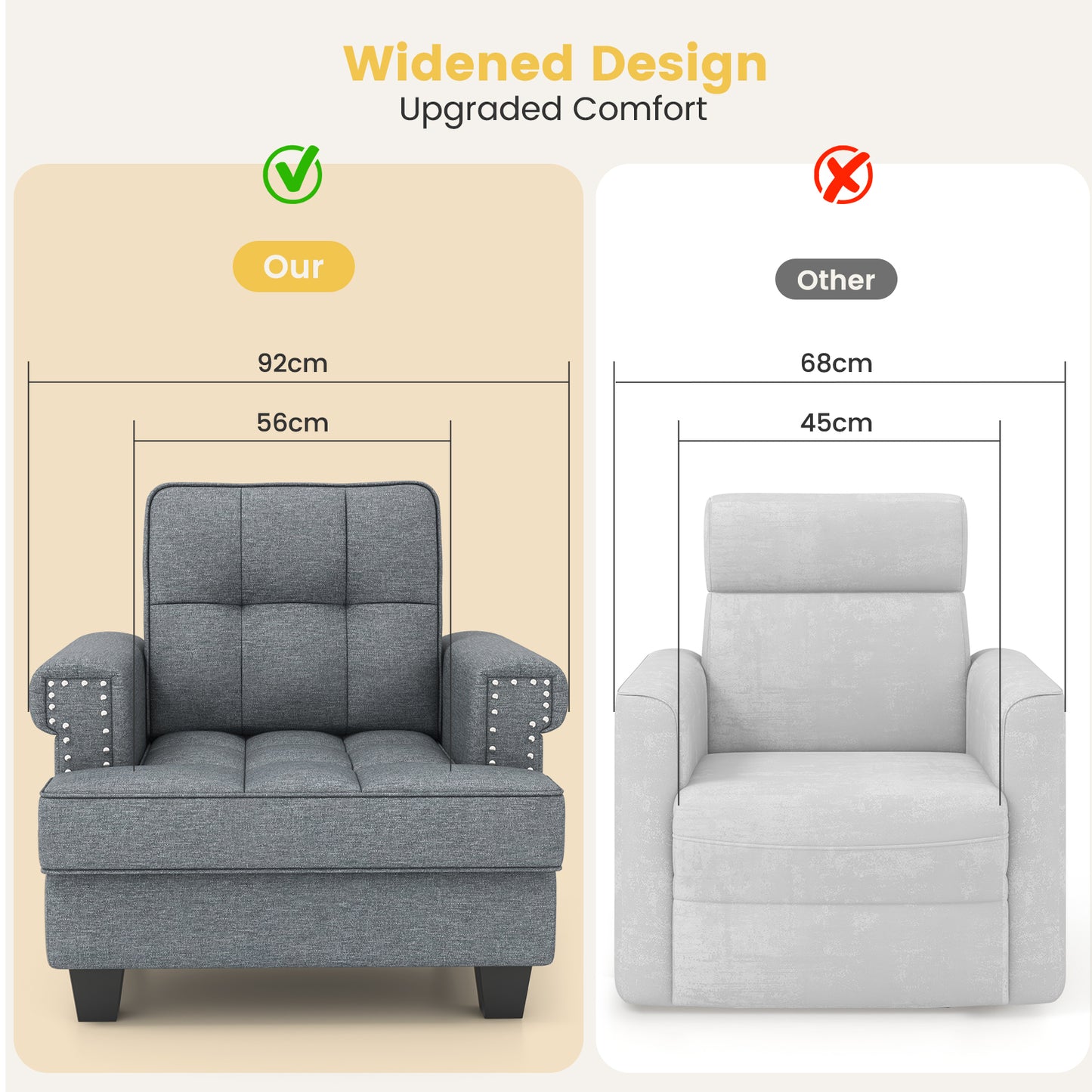 Mid-century Modern Accent Armchair Tufted Linen Club Chair with Extra Pillow-Gray