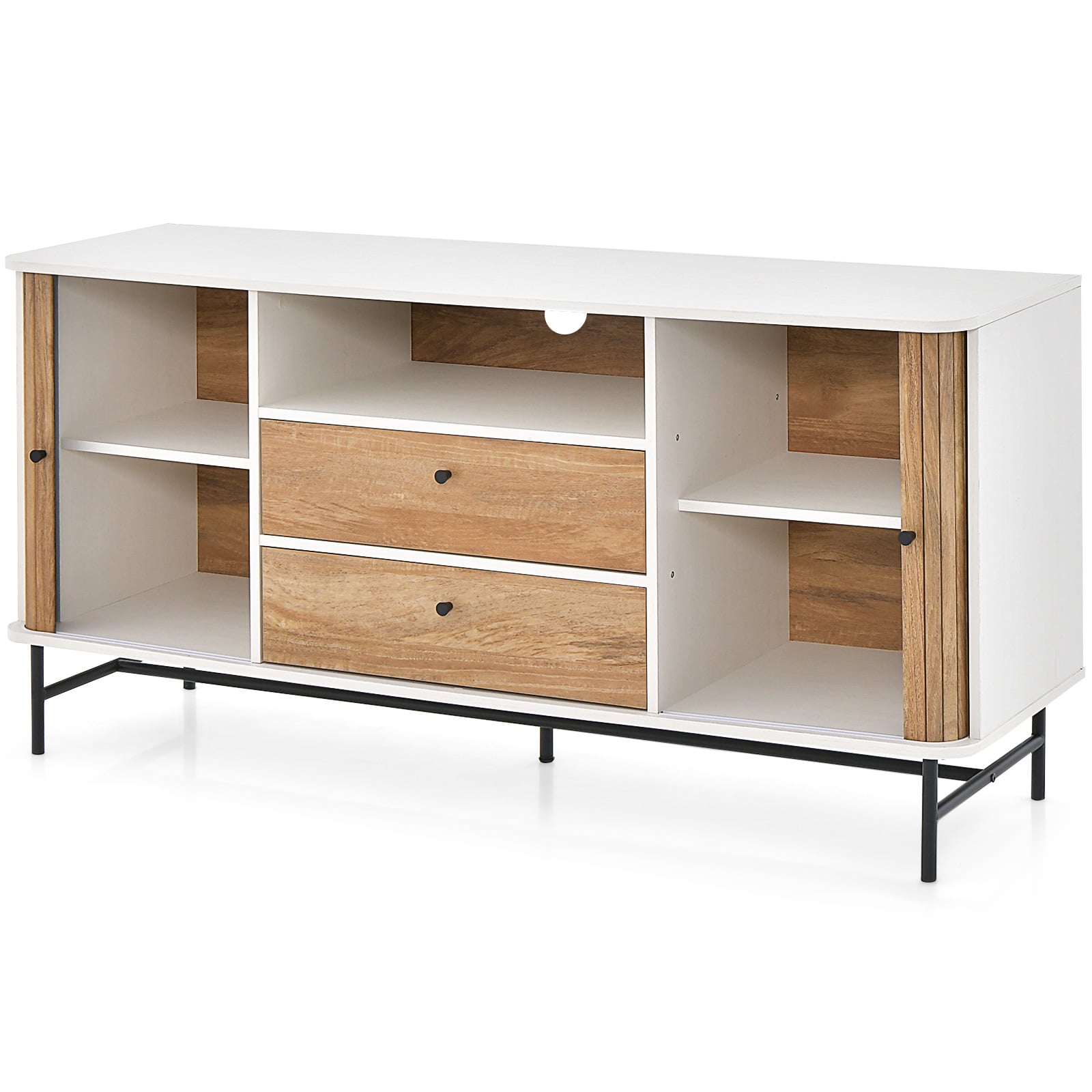 Mid Century Modern Buffet Sideboard Coffee Bar Station-White
