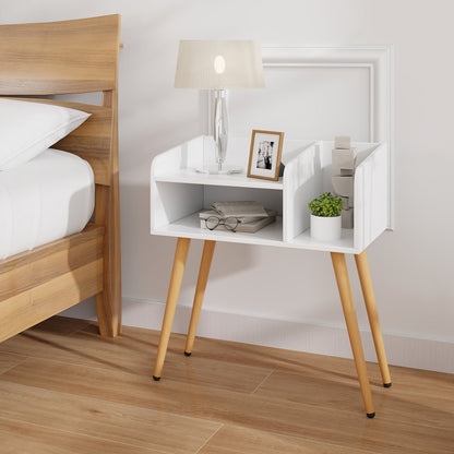 2-Tier Mid Century Modern Nightstand for Living Room Bedroom Set of 2-White
