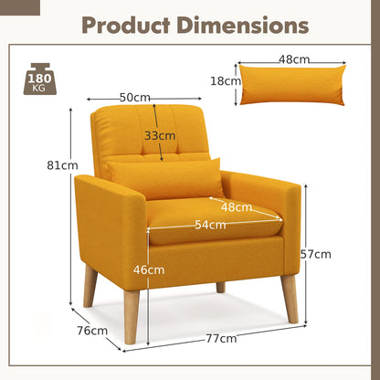 Mid-century Modern Accent Chair with Lumbar Pillow-Yellow