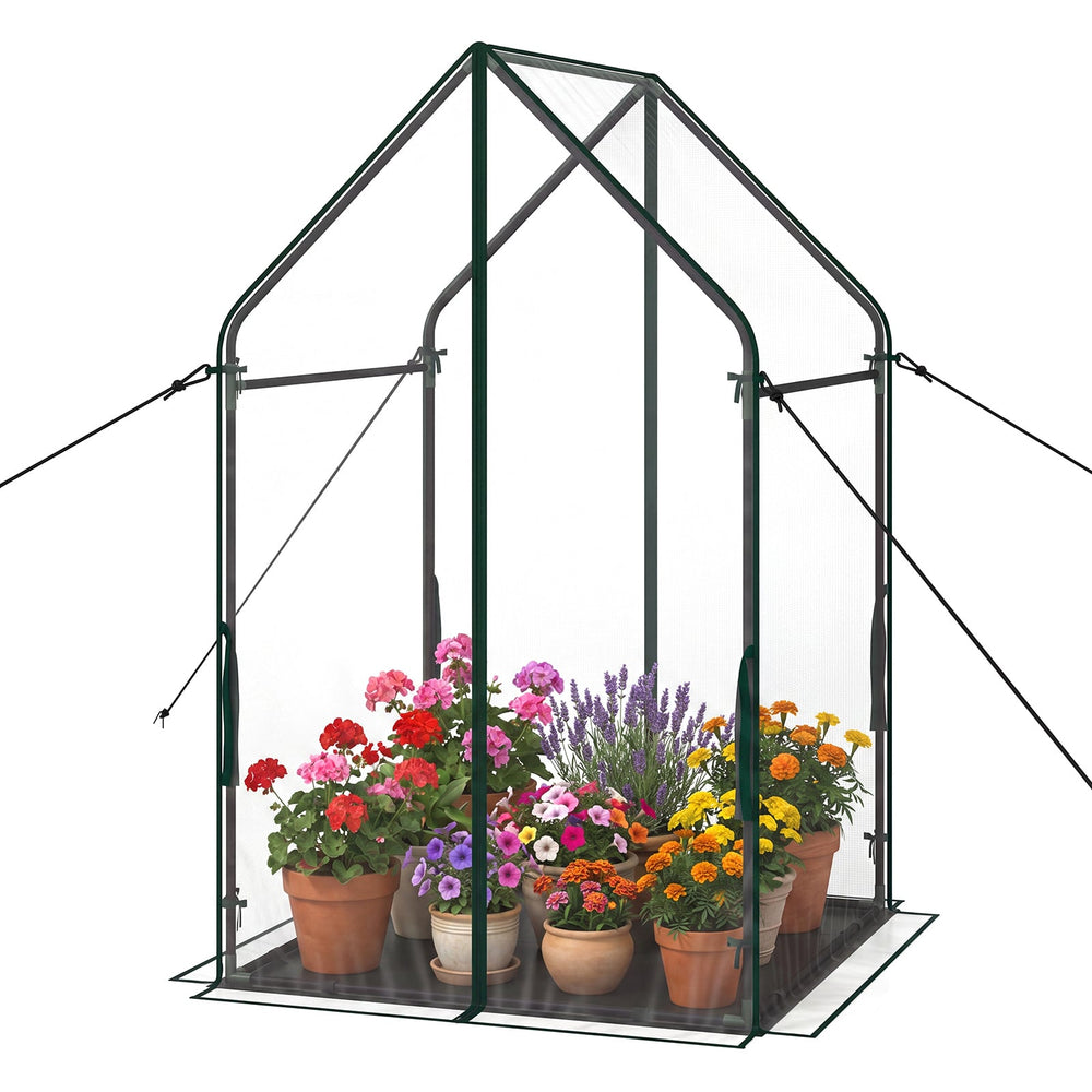 Mini Green House Metal Frame with Waterproof Bottom Mat and Wind Ropes-L