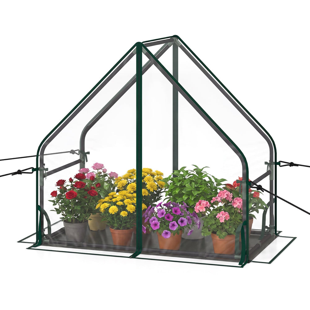 Mini Green House Metal Frame with Waterproof Bottom Mat and Wind Ropes-S