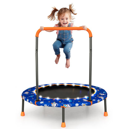 Mini Trampoline with LED Lights and Safety Handle for Children-Blue