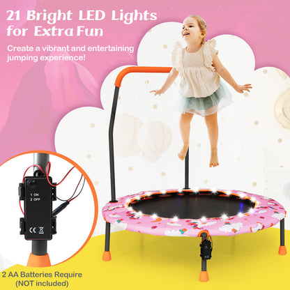 Mini Trampoline with LED Lights and Safety Handle for Children-Pink