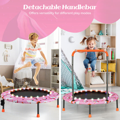 Mini Trampoline with LED Lights and Safety Handle for Children-Pink