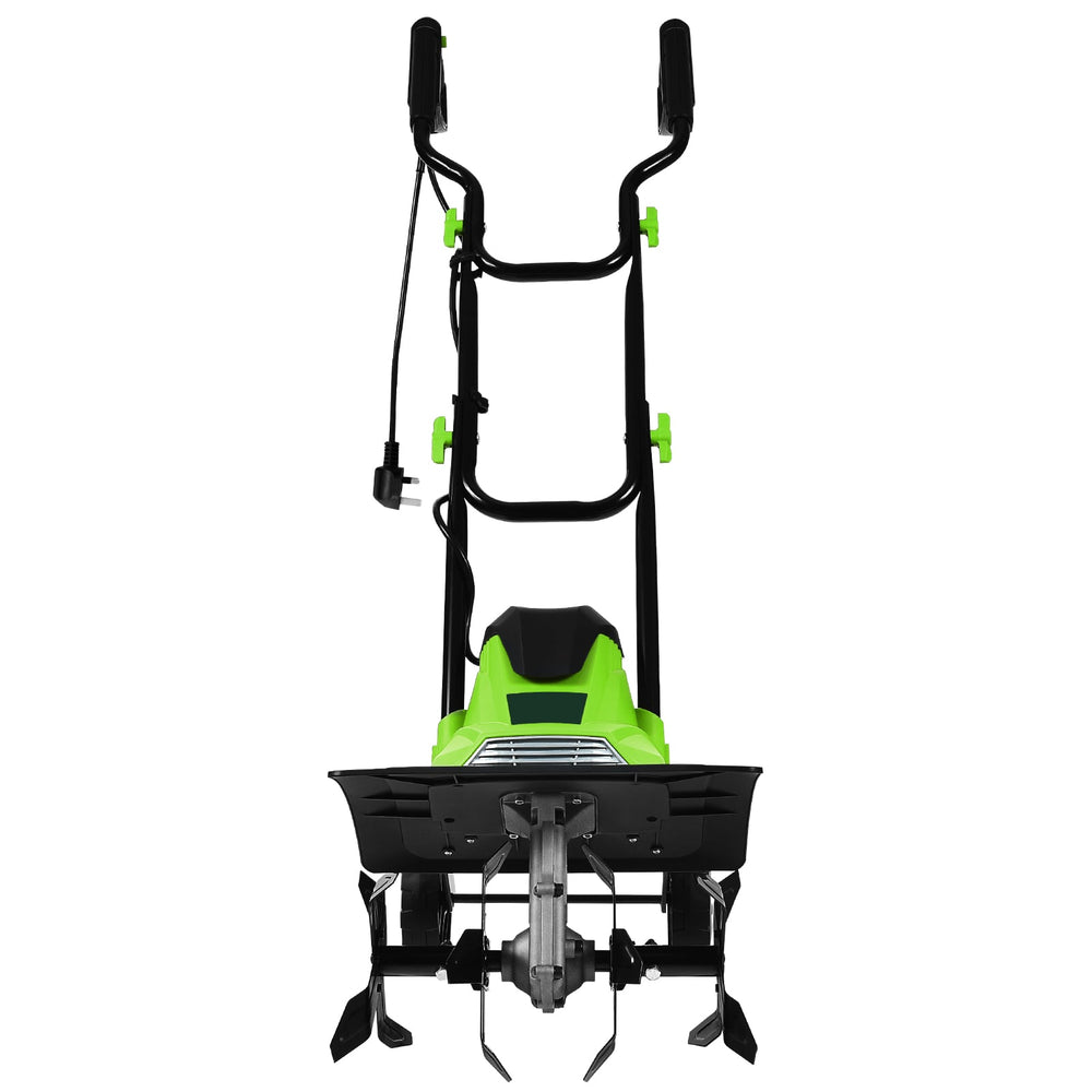 Mini Cultivator with Foldable Handle and Adjustable Wheels-Green