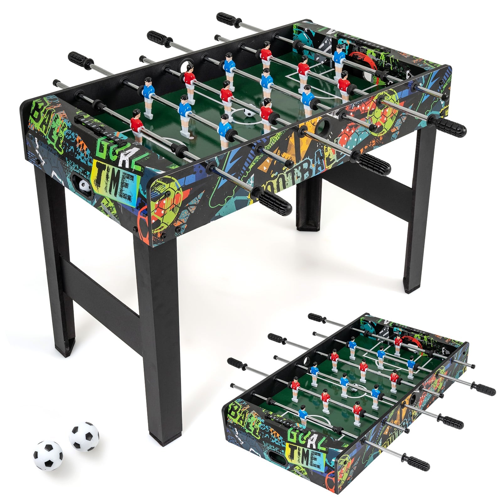 Mini Foosball Table 2-in-1 Game Table with Detachable Legs for Tabletop-Black