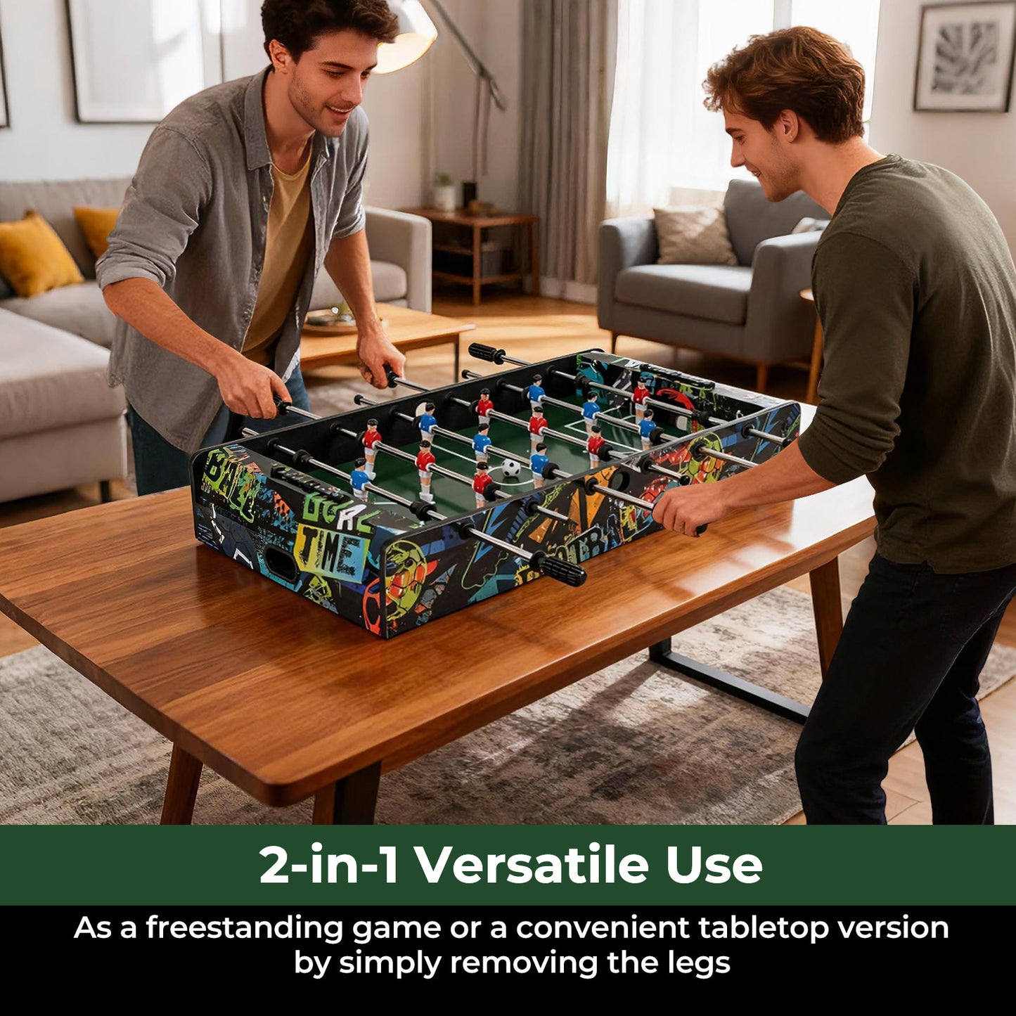Mini Foosball Table 2-in-1 Game Table with Detachable Legs for Tabletop-Black