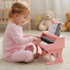 Mini Keyboard Piano for Kids 25 Keys Electric Piano with Music Stand and Microphone-Pink