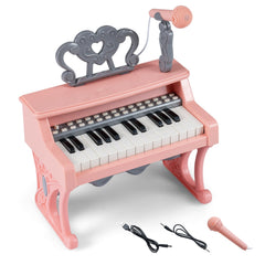 Mini Keyboard Piano for Kids 25 Keys Electric Piano with Music Stand and Microphone-Pink